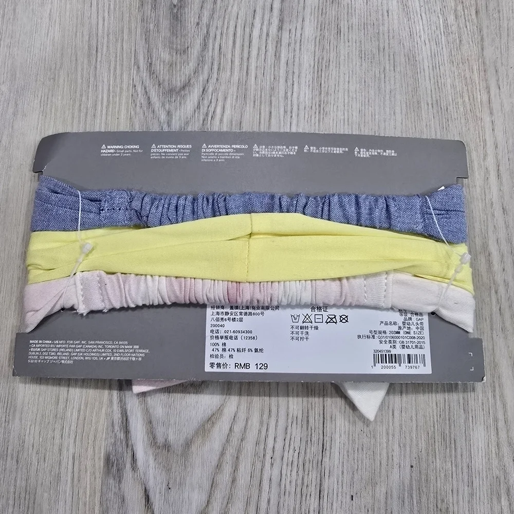 Baby GAP Organic Headband Set, Set of 3, Blue, Yellow, Pink, NEW
